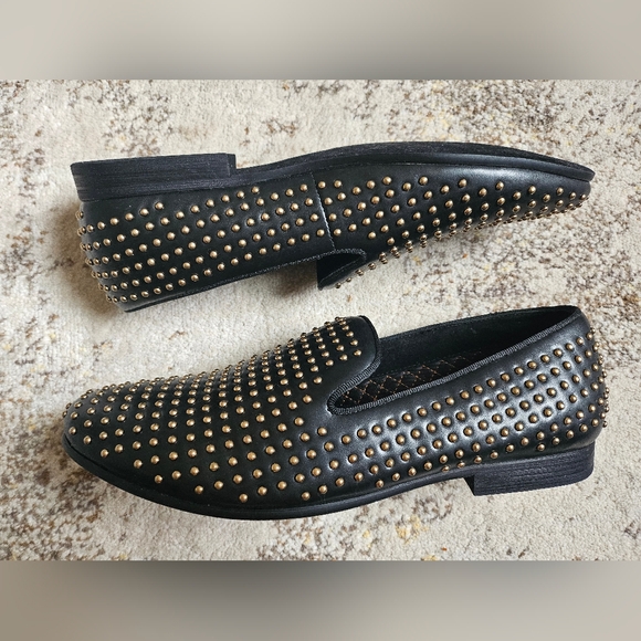 Men's Steve Madden Capital 9 42 Black Gold Studded Slipon Loafers Shoe New Years - Picture 4 of 9